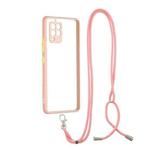 Transparent PC+TPU Phone Case with Contrast Color Button & Neck Lanyard For Samsung Galaxy A42 5G(Pink)