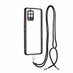 Transparent PC+TPU Phone Case with Contrast Color Button & Neck Lanyard For Samsung Galaxy A42 5G(Black)