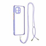 For Xiaomi Mi 11 Transparent PC+TPU Phone Case with Contrast Color Button & Neck Lanyard(Purple)