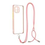 For Xiaomi Mi 11 Transparent PC+TPU Phone Case with Contrast Color Button & Neck Lanyard(Pink)
