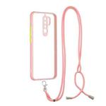For Xiaomi Redmi 9 / Redmi 9 Prime/Poco M2 Transparent PC+TPU Phone Case with Contrast Color Button & Neck Lanyard(Pink)
