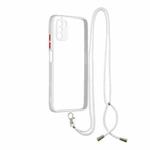 For Xiaomi Redmi  9 Power / Poco M3 Transparent PC+TPU Phone Case with Contrast Color Button & Neck Lanyard(White)