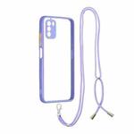 For Xiaomi Redmi  9 Power / Poco M3 Transparent PC+TPU Phone Case with Contrast Color Button & Neck Lanyard(Purple)