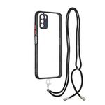 For Xiaomi Redmi  9 Power / Poco M3 Transparent PC+TPU Phone Case with Contrast Color Button & Neck Lanyard(Black)
