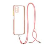 For Xiaomi Redmi  9 Power / Poco M3 Transparent PC+TPU Phone Case with Contrast Color Button & Neck Lanyard(Pink)