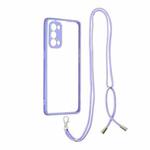 For OPPO Reno 5 Pro Transparent PC+TPU Phone Case with Contrast Color Button & Neck Lanyard(Purple)