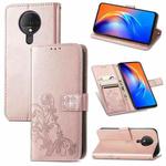 For Tecno Spark 6 Four-leaf Clasp Embossed Buckle Mobile Phone Protection Leather Case with Lanyard & Card Slot & Wallet & Bracket Function(Rose Gold)