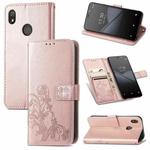 For Tecno Pop 3 Four-leaf Clasp Embossed Buckle Mobile Phone Protection Leather Case with Lanyard & Card Slot & Wallet & Bracket Function(Rose Gold)