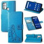 For Tone E21 Four-leaf Clasp Embossed Buckle Mobile Phone Protection Leather Case with Lanyard & Card Slot & Wallet & Bracket Function(Blue)