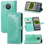 For Nokia X10 Mandala Flower Embossed Horizontal Flip Leather Case with Bracket / Card Slot / Wallet / Lanyard(Green)