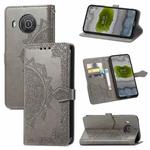 For Nokia X10 Mandala Flower Embossed Horizontal Flip Leather Case with Bracket / Card Slot / Wallet / Lanyard(Gray)