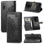 For Sony Xperia Ace II Mandala Flower Embossed Horizontal Flip Leather Case with Bracket / Card Slot / Wallet / Lanyard(Black)