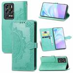 For ZTE 30 Ultra 5G Mandala Flower Embossed Horizontal Flip Leather Case with Bracket / Card Slot / Wallet / Lanyard(Green)