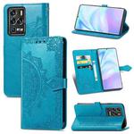 For ZTE 30 Ultra 5G Mandala Flower Embossed Horizontal Flip Leather Case with Bracket / Card Slot / Wallet / Lanyard(Blue)