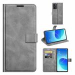 For OPPO Reno6 5G Retro Calf Pattern Buckle Horizontal Flip Leather Case with Holder & Card Slots & Wallet(Grey)