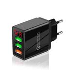 QC-07 5.1A QC3.0 3 x USB Ports Fast Charger with LED Digital Display for Mobile Phones and Tablets, EU Plug(Black)