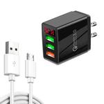 QC-07A QC3.0 3USB LED Digital Display Fast Charger + USB to Micro USB Data Cable, US Plug(Black)