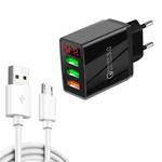 QC-07A QC3.0 3USB LED Digital Display Fast Charger + USB to Micro USB Data Cable, EU Plug(Black)