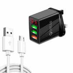 QC-07A QC3.0 3USB LED Digital Display Fast Charger + USB to Micro USB Data Cable, UK Plug(Black)