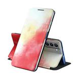 For Samsung Galaxy S21 FE Voltage Watercolor Pattern Skin Feel Magnetic Horizontal Flip PU Leather Case with Holder(Red)