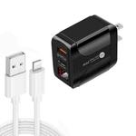 PD001C PD3.0 20W + QC3.0 USB LED Digital Display Fast Charger with USB to 8 Pin Data Cable, US Plug(Black)