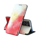 For Samsung Galaxy S21 Ultra 5G Voltage Watercolor Pattern Skin Feel Magnetic Horizontal Flip PU Leather Case with Holder(Red)