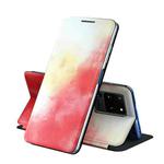 For Samsung Galaxy S20 Ultra Voltage Watercolor Pattern Skin Feel Magnetic Horizontal Flip PU Leather Case with Holder(Red)