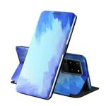 For Samsung Galaxy S20 Ultra Voltage Watercolor Pattern Skin Feel Magnetic Horizontal Flip PU Leather Case with Holder(Blue)