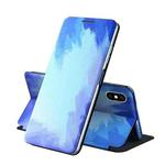 For iPhone XS Max Voltage Watercolor Pattern Skin Feel Magnetic Horizontal Flip PU Leather Case with Holder(Blue)