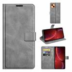 For iPhone 13 Retro Calf Pattern Buckle Horizontal Flip Leather Case with Holder & Card Slots & Wallet(Grey)