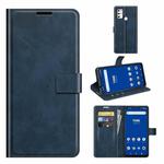 For Tone E21 Retro Calf Pattern Buckle Card Wallet Left and Right Flip Phone Holster with Bracket Function(Blue)