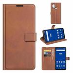 For Tone E21 Retro Calf Pattern Buckle Card Wallet Left and Right Flip Phone Holster with Bracket Function(Light Brown)