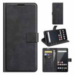 For Fujitsu Arrows Be4 Plus Retro Calf Pattern Buckle Card Wallet Left and Right Flip Phone Holster with Bracket Function(Black)