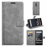 For Fujitsu Arrows Be4 Plus Retro Calf Pattern Buckle Card Wallet Left and Right Flip Phone Holster with Bracket Function(Grey)