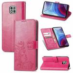 For Motorola Moto G Power 2021 Four-leaf Clasp Embossed Buckle Mobile Phone Protection Leather Case with Lanyard & Card Slot & Wallet & Bracket Function(Magenta)