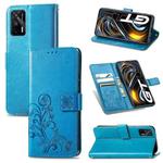 For OPPO Realme GT 5G / Q3 Pro 5G Four-leaf Clasp Embossed Buckle Mobile Phone Protection Leather Case with Lanyard & Card Slot & Wallet & Bracket Function(Blue)