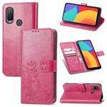 For Alcatel 1L 2021 Four-leaf Clasp Embossed Buckle Mobile Phone Protection Leather Case with Lanyard & Card Slot & Wallet & Bracket Function(Magenta)