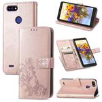 For Tecno POP 2F Four-leaf Clasp Embossed Buckle Mobile Phone Protection Leather Case with Lanyard & Card Slot & Wallet & Bracket Function(Rose Gold)