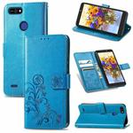 For Tecno POP 2F Four-leaf Clasp Embossed Buckle Mobile Phone Protection Leather Case with Lanyard & Card Slot & Wallet & Bracket Function(Blue)