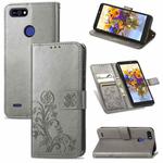 For Tecno POP 2F Four-leaf Clasp Embossed Buckle Mobile Phone Protection Leather Case with Lanyard & Card Slot & Wallet & Bracket Function(Gray)