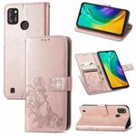 For Tecno POP 4 Pro Four-leaf Clasp Embossed Buckle Mobile Phone Protection Leather Case with Lanyard & Card Slot & Wallet & Bracket Function(Rose Gold)