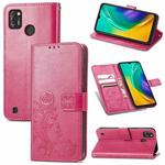 For Tecno POP 4 Pro Four-leaf Clasp Embossed Buckle Mobile Phone Protection Leather Case with Lanyard & Card Slot & Wallet & Bracket Function(Magenta)