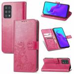For Cubot X30 Four-leaf Clasp Embossed Buckle Mobile Phone Protection Leather Case with Lanyard & Card Slot & Wallet & Bracket Function(Magenta)