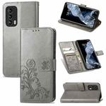 For Meizu 18 Four-leaf Clasp Embossed Buckle Mobile Phone Protection Leather Case with Lanyard & Card Slot & Wallet & Bracket Function(Gray)