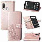 For ZTE Libero 5G Four-leaf Clasp Embossed Buckle Mobile Phone Protection Leather Case with Lanyard & Card Slot & Wallet & Bracket Function(Rose Gold)