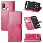 For ZTE Libero 5G Four-leaf Clasp Embossed Buckle Mobile Phone Protection Leather Case with Lanyard & Card Slot & Wallet & Bracket Function(Magenta)