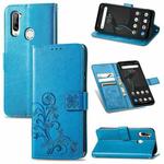 For ZTE Libero 5G Four-leaf Clasp Embossed Buckle Mobile Phone Protection Leather Case with Lanyard & Card Slot & Wallet & Bracket Function(Blue)