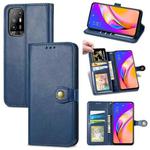 For OPPO A94 5G /F19 Pro+ 5G /Reno5 Z Solid Color Leather Buckle Phone Case with Lanyard & Photo Frame & Card Slot & Wallet & Stand Function(Blue)