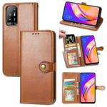 For OPPO A94 5G /F19 Pro+ 5G /Reno5 Z Solid Color Leather Buckle Phone Case with Lanyard & Photo Frame & Card Slot & Wallet & Stand Function(Brown)