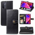 For OPPO A93 5G / A74 5G Solid Color Leather Buckle Phone Case with Lanyard & Photo Frame & Card Slot & Wallet & Stand Function(Black)